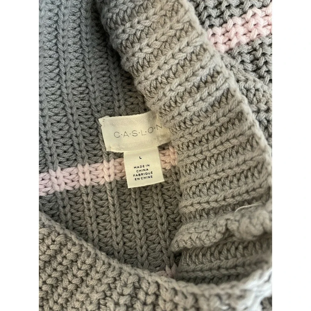 Caslon Women's Shaker Mock Neck Knit Yarn Sweater Pink Stripe‎ Large L